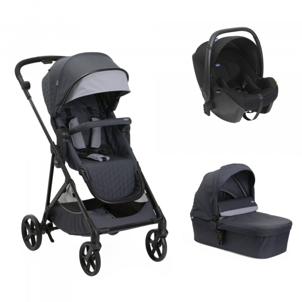 Poussette trio seety boston grey + siège auto kory i-size essential + nacelle seety Chicco
