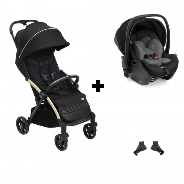 Poussette duo goody xplus - black re_lux + siège auto first seat recline i-size black satin Chicco