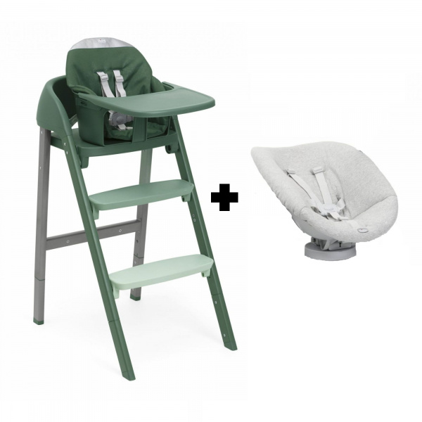 Chaise haute évolutive crescendo up 2en1 imperial green re_lux + siège de naissance Chicco