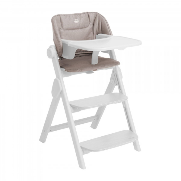 Chaise haute meraviglia olive + coussin de siège meraviglia sandshell Chicco