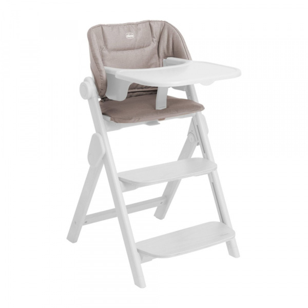 Chaise haute meraviglia milk + coussin de siège meraviglia sandshell Chicco