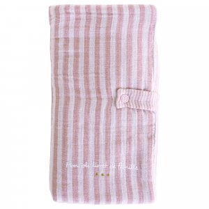 Protège-livret de famille rayé avec poche photo rose Bb&co