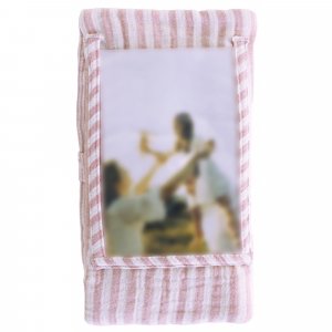 Protège-livret de famille rayé avec poche photo rose Bb&co