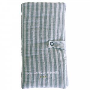 Protège-livret de famille rayé avec poche photo vert de gris Bb&co