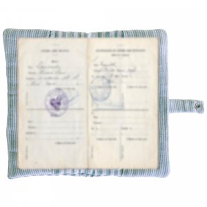 Protège-livret de famille rayé avec poche photo vert de gris Bb&co