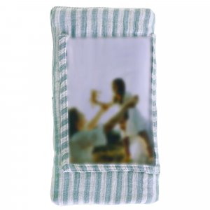 Protège-livret de famille rayé avec poche photo vert de gris Bb&co