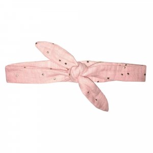 Bandeau élastiqué à nouer - gaze rose blush pois or Bb&co