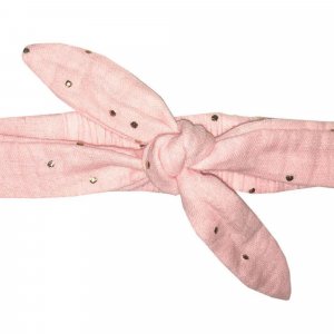 Bandeau élastiqué à nouer - gaze rose blush pois or Bb&co