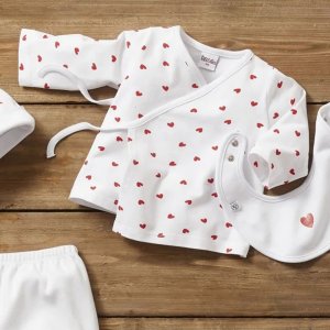 Ensemble cache-cœur - blanc imprimé cœur 1 mois Bb&co