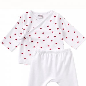 Ensemble cache-cœur - blanc imprimé cœur 1 mois Bb&co