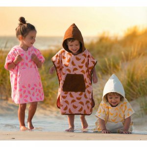 Poncho de bain à capuche bambou et gaze de coton bananes 3/5ans Bb&co