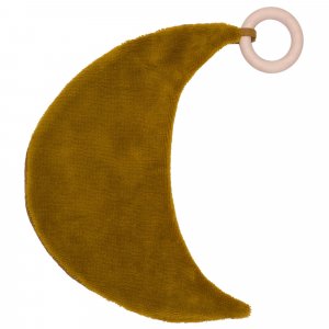 Doudou lune avec anneau dentition gaze et bambou ocre Bb&co