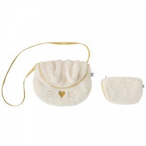 Sac bandoulière + porte-monnaie - lapin - fausse fourrure écru / or Bb&co