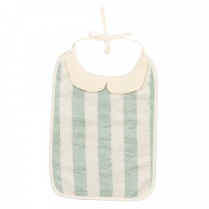 Grand bavoir bambou et gaze de coton rayée ivoire/ vert de gris Bb&co