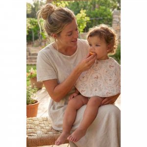 Bavoir 2 en 1 bi-matière (poncho/ épaule) jardin enchanté/ ivoire Bb&co