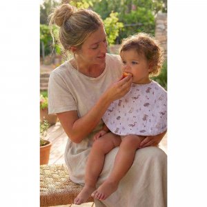 Bavoir 2 en 1 bi-matière (poncho/ épaule) clairière/ mocha Bb&co