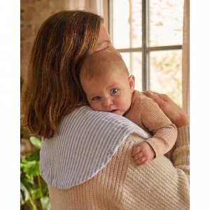 Bavoir 2 en 1 bi-matière (poncho/ épaule) rayé vert de gris Bb&co