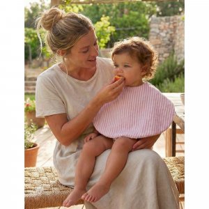 Bavoir 2 en 1 bi-matière (poncho/ épaule) rayé vieux rose Bb&co