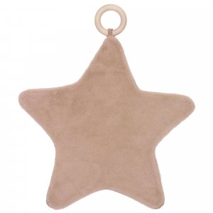 Doudou étoile bi-matière avec anneau de dentition pétale beige Bb&co