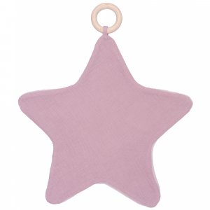 Doudou étoile bi-matière avec anneau de dentition pétale violet Bb&co