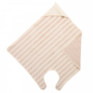 Cape de bain tablier en bambou et gaze rayée ivoire/ galet Bb&co