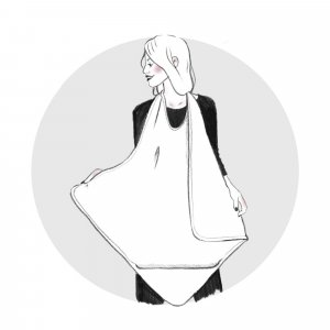 Cape de bain tablier en bambou et gaze rayée ivoire/ galet Bb&co