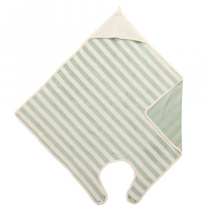 Cape de bain tablier en bambou et gaze rayée ivoire/ vert de gris Bb&co