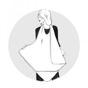 Cape de bain tablier en bambou et gaze rayée ivoire/ vert de gris Bb&co