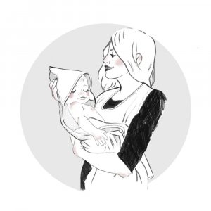 Cape de bain tablier en bambou et gaze rayée ivoire/ vert de gris Bb&co