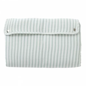 Matelas à langer nomade avec poches gaze de coton rayé vert de gris Bb&co
