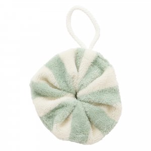 Fleur de douche enfant en éponge bambou rayée ivoire/ vert de gris Bb&co
