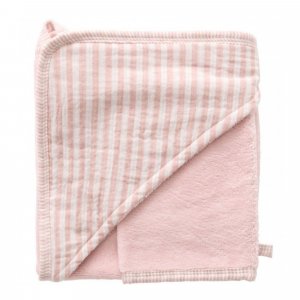 Cape de bain bébé avec gant de toilette vieux rose - soft stripes Bb&co