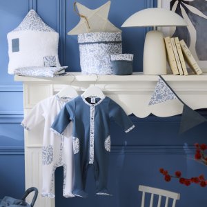 Lange gaze de coton pierre bleue / imprimé forêt Bb&co