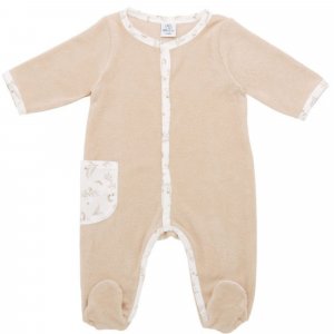 Pyjama hiver en maille bouclette biscuit imprimé feuilles - 3 mois Bb&co