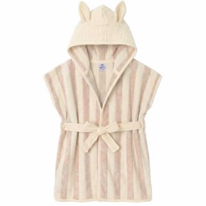 Peignoir bambou et gaze de coton rayée ivoire/ galet 0/2ans Bb&co