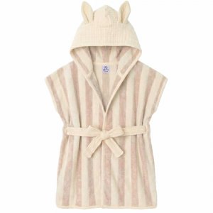Peignoir bambou et gaze de coton rayée ivoire/ galet 2/4ans Bb&co