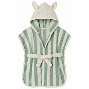 Peignoir bambou et gaze de coton rayée ivoire/ vert de gris 0/2ans Bb&co