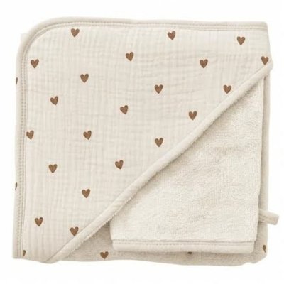 Cape de bain bambou avec gant - little cœurs