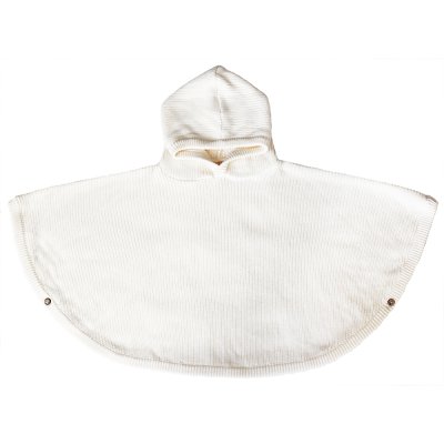 Poncho à capuche maille côtelée en coton ivoire 1 à 4 ans