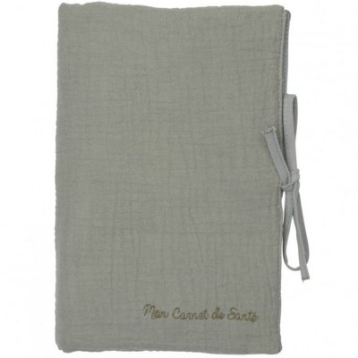 Protège carnet de santé gaze de coton vert de gris