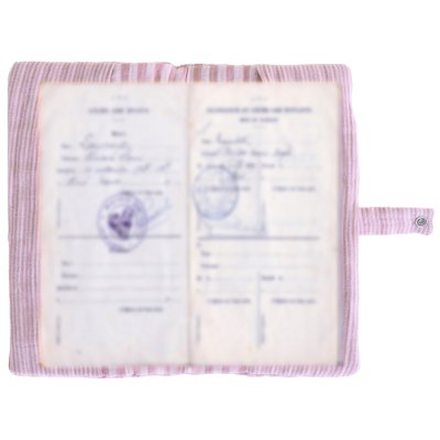 Protège-livret de famille rayé avec poche photo rose