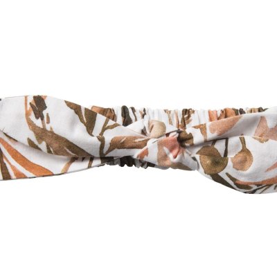 Bandeau élastiqué à nouer - gaze imprimé feuillages caramel