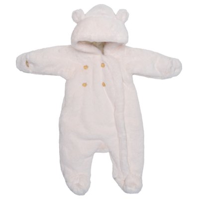Combi pilote ourson en fausse fourrure angora ivoire 0/6 mois
