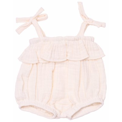 Barboteuse bretelles à volant écru pour poupée 34 à 37 cm
