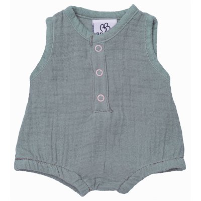 Barboteuse boutonnée vert de gris pour poupée 34 à 37 cm