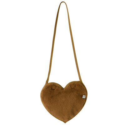 Sac bandoulière forme cœur en fausse fourrure - havane