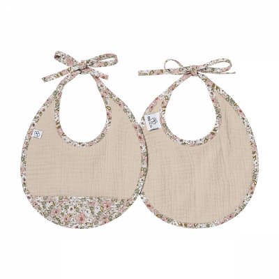Lot de 2 bavoirs gaze de coton - beige / liberty - afternoon tea