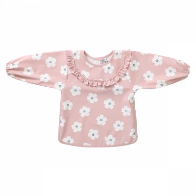 Bavoir tablier col claudine imperméable - fleurs rose 6/24 mois