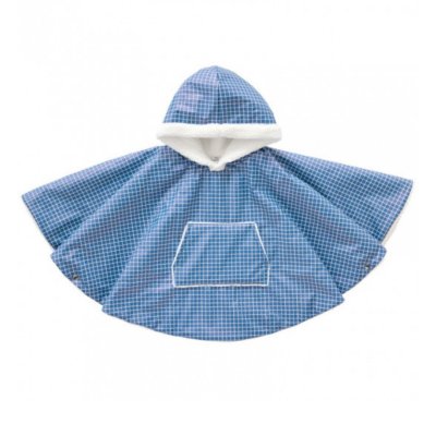 Poncho imperméable avec sherpa 12/24mois carreaux bleus/blancs