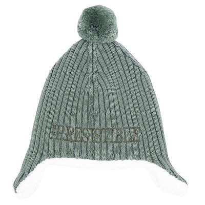 Bonnet péruvien bébé doublé sherpa irresistible vert de gris 3 à 12 mois